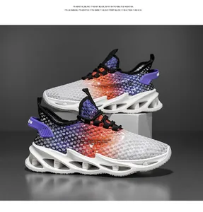 Chaussures de running pour hommes à maille respirante dégradée et semelle à lame légère.