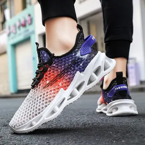 Chaussures de course homme en maille respirante avec semelle lame amortissante ultra-légère