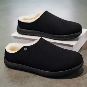 Pantofole invernali calde da uomo foderate in pile stile Birkenstock nero classico