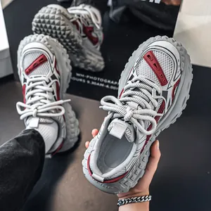 Heren Ademend Mesh Casual Sportschoenen Dikke Zool Hoogteverhogend Dad Shoes Trend Bandenzool Sneakers Synthetisch Leer Mode Schoeisel