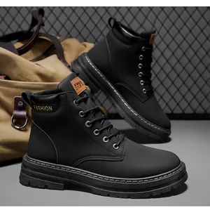 Detailed close-up of black men's outdoor Martin boots with a durable lug sole