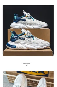 Vista dettagliata della rete traspirante e suola spessa di sneakers bianche e blu