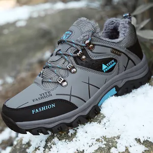 Men Winter Warm Fur Lined Hiking Boots Waterproof Non-slip Outdoor Climbing Shoes Fashion Casual Plus Size Trekking Sneakers