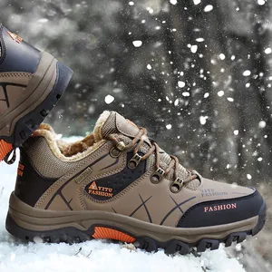 Men's winter hiking shoes with warm fur lining and non-slip sole for outdoor snow trekking