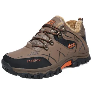 Durable men's waterproof fleece-lined winter hiking boots with non-slip rubber lug sole