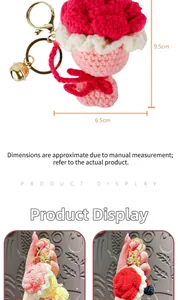Handmade crochet bouquet keychain charm with dimension details and bell attachment