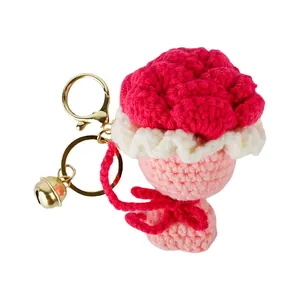 Handmade crochet flower bouquet keychain with cute plush floral design for bags
