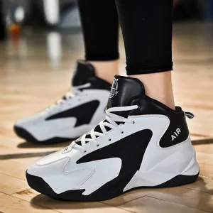 Men High Top Basketball Shoes Color Block PU Leather Wear Resistant Thick Sole Outdoor Sports Training Shoes