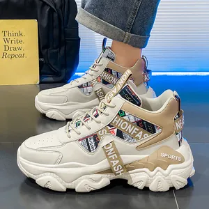 Men Sports Basketball Shoes High Top Thick Sole Height Increasing Fashion Sneakers Retro Color Block Streetwear Casual Athletic Training Shoes