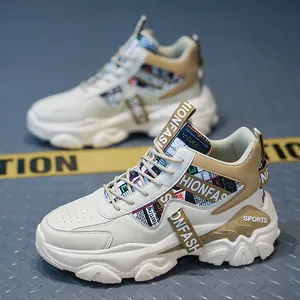 Men's chunky platform sneakers with stylish graffiti and high-top design for streetwear.
