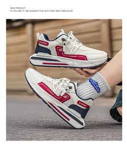 Detailansicht der weißen und roten atmungsaktiven Mesh-Sneaker mit D.ENERGY-Logo