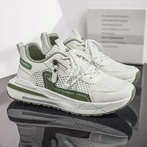 Baskets en mesh blanc et vert pour hommes avec semelle épaisse style chaussures dad