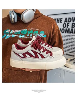 Chaussures de skate gris et bordeaux tendance avec mesh respirant et semelle épaisse