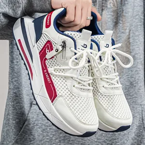 Baskets à plateforme en maille blanche pour hommes avec touches rouge et marine