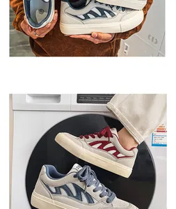 Détail des baskets décontractées en mesh respirant pour hommes en gris et bleu