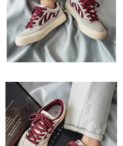 Vue macro détaillée de baskets pour hommes avec lacets bordeaux et étiquette SMILE