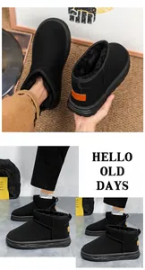 Détails de bottes de neige d'hiver noires pour hommes avec doublure chaude et style sans lacets.