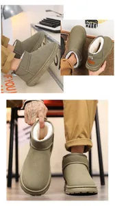 Gros plan sur des bottes de neige vert olive pour hommes avec doublure en fausse fourrure