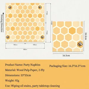 Especificaciones técnicas y detalles de tamaño de las servilletas de fiesta de abejas