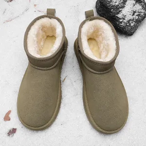 Bottes de neige d'hiver pour hommes avec doublure en fourrure épaisse vert olive