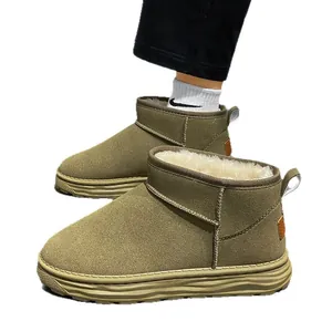 Bottes de neige chaudes pour hommes avec doublure en peluche épaisse et design kaki