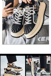 Vista dettagliata delle sneakers uomo con punta a conchiglia, motivi etnici e plateau