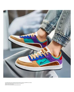 Side view detail of colorful men's patchwork leather sneakers for fashion wear