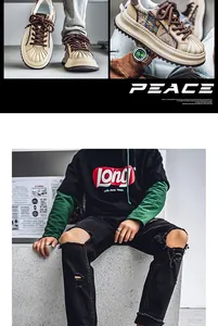 Dettaglio delle sneakers chunky da uomo con punta a conchiglia e motivi etnici.