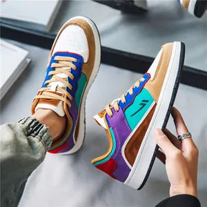 Men Trendy Board Shoes Breathable PU Leather Sneakers Casual Colorblock Low Top Sneakers Non-slip Sports Shoes For Men Women