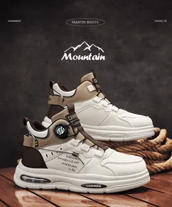 Premium high-top men's casual sneakers featuring a rotary buckle and thick cushioned sole
