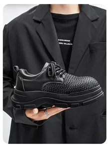 Close-up of stylish black men's chunky derby shoe featuring a unique woven texture detail