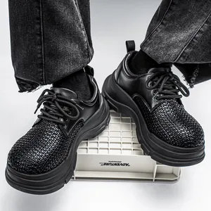 Stylish men's black chunky platform derby shoes featuring a unique woven texture