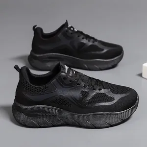 Ultra-lightweight men's black running shoes with breathable mesh and cushioned sole
