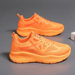 Vibrant orange ultra-light breathable running shoes for men with shock-absorbing sole
