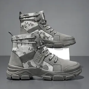 Stivali Martin Mimetici da Uomo High-top in Tela e Pelle Sintetica a Giunzione Stivali da Lavoro Antiscivolo Stringati Scarpe Casual