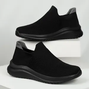 Lichtgewicht zwarte mesh hardloopschoenen voor heren, ademend en gemakkelijk aan te trekken