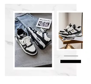 Vista dettagliata delle sneakers panda high-top bianche e nere alla moda in un set lifestyle