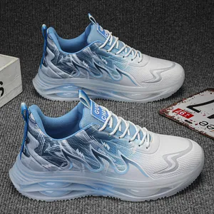Chaussures de Course à Coussin d'Air pour Hommes Baskets de Sport en Maille Respirante Motif de Flamme Dégradé Réhaussant