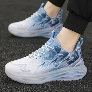 Chaussures de course respirantes pour hommes, bleu et blanc, semelle à coussin