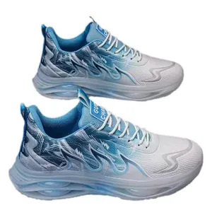 Baskets de sport respirantes pour hommes avec motif flamme bleue et semelle à coussin