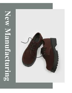 Scarpe Derby classiche in pelle scamosciata marrone con suola spessa stile retrò