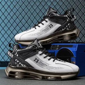 High-top basketball sneakers with air cushion sole and stylish white black design
