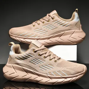 Scarpe da corsa da uomo in mesh traspirante color pesca con suola spessa
