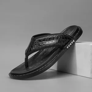 Chancletas para Hombre con Patrón de Cocodrilo de Cuero PU Sandalias Antideslizantes Casuales de Playa Talla Grande