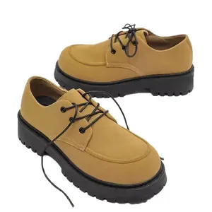 Scarpe Derby da uomo in stile retrò americano con suola spessa in pelle scamosciata senape