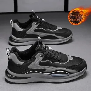 Men Work Safety Shoes Microfiber Leather Sneakers Autumn Winter Warm Fleece Lined Casual Sporty Anti-slip Chunky Shoes