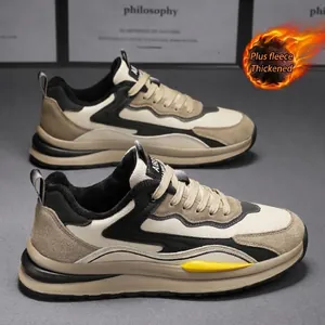 Mens winter fleece-lined casual sports shoes with leather upper and comfortable thick sole