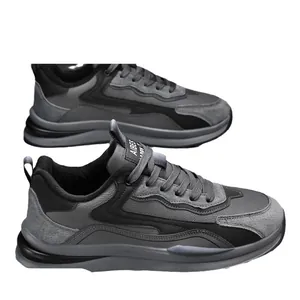 Men's grey and black casual sports safety shoes featuring a modern layered leather design