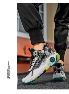 Close-up of high-top basketball shoes with stylish anime print and durable sole