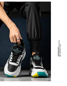 Detailed view of BESTWOLF high-top basketball shoes in black and white leather finish